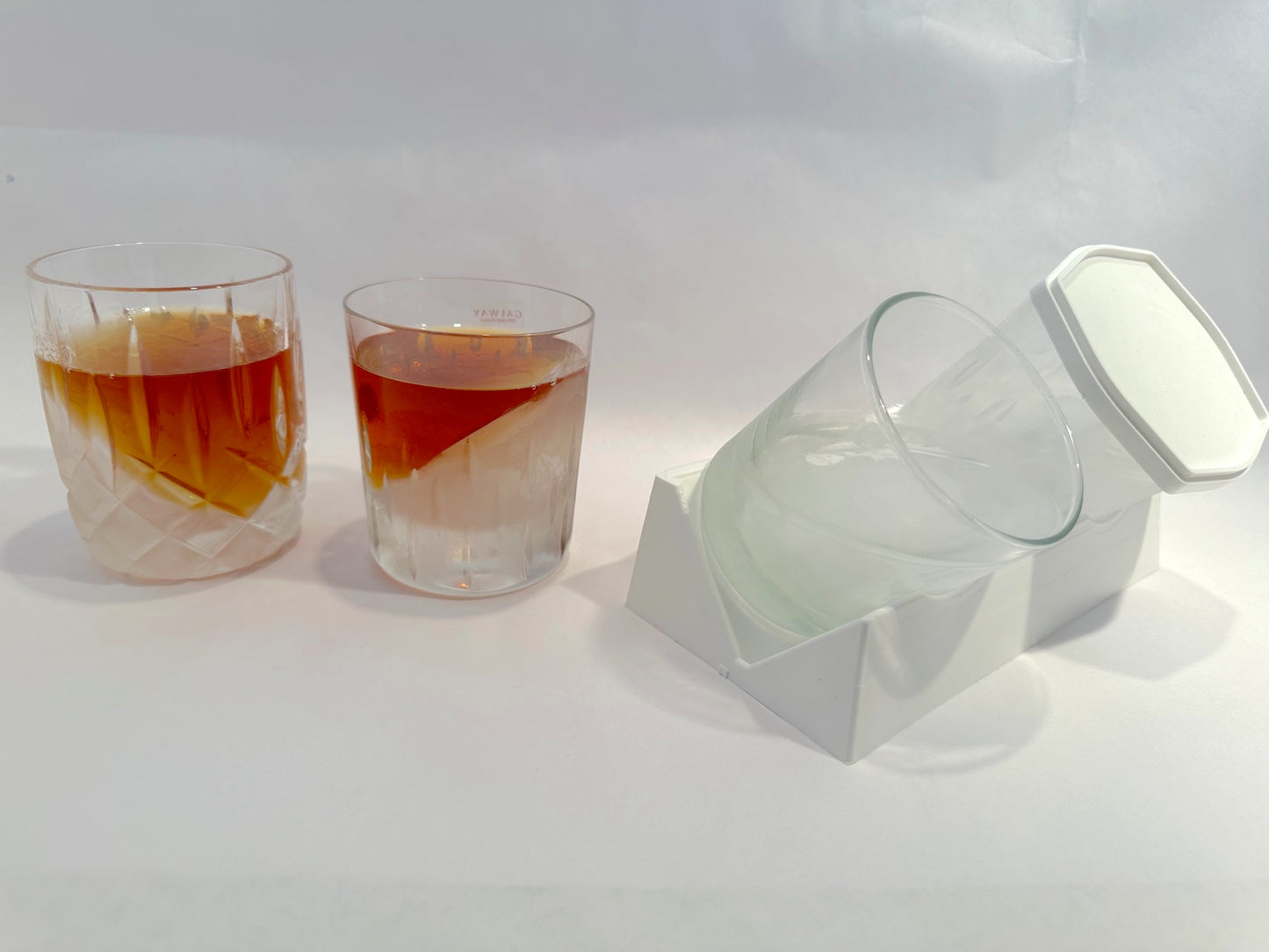 glasses in rack in freezer