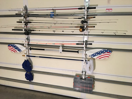 Garage Storage Garage Door Storage HOOKS RACKS for Fishing Rods, Paddles, Garden Tools