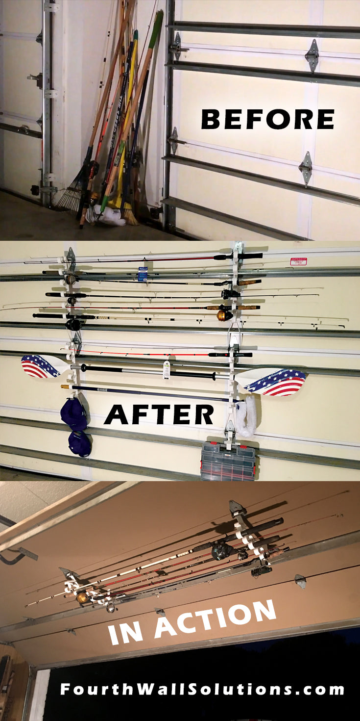Garage Storage Garage Door Storage HOOKS RACKS for Fishing Rods, Paddl – Fourth Wall Solutions